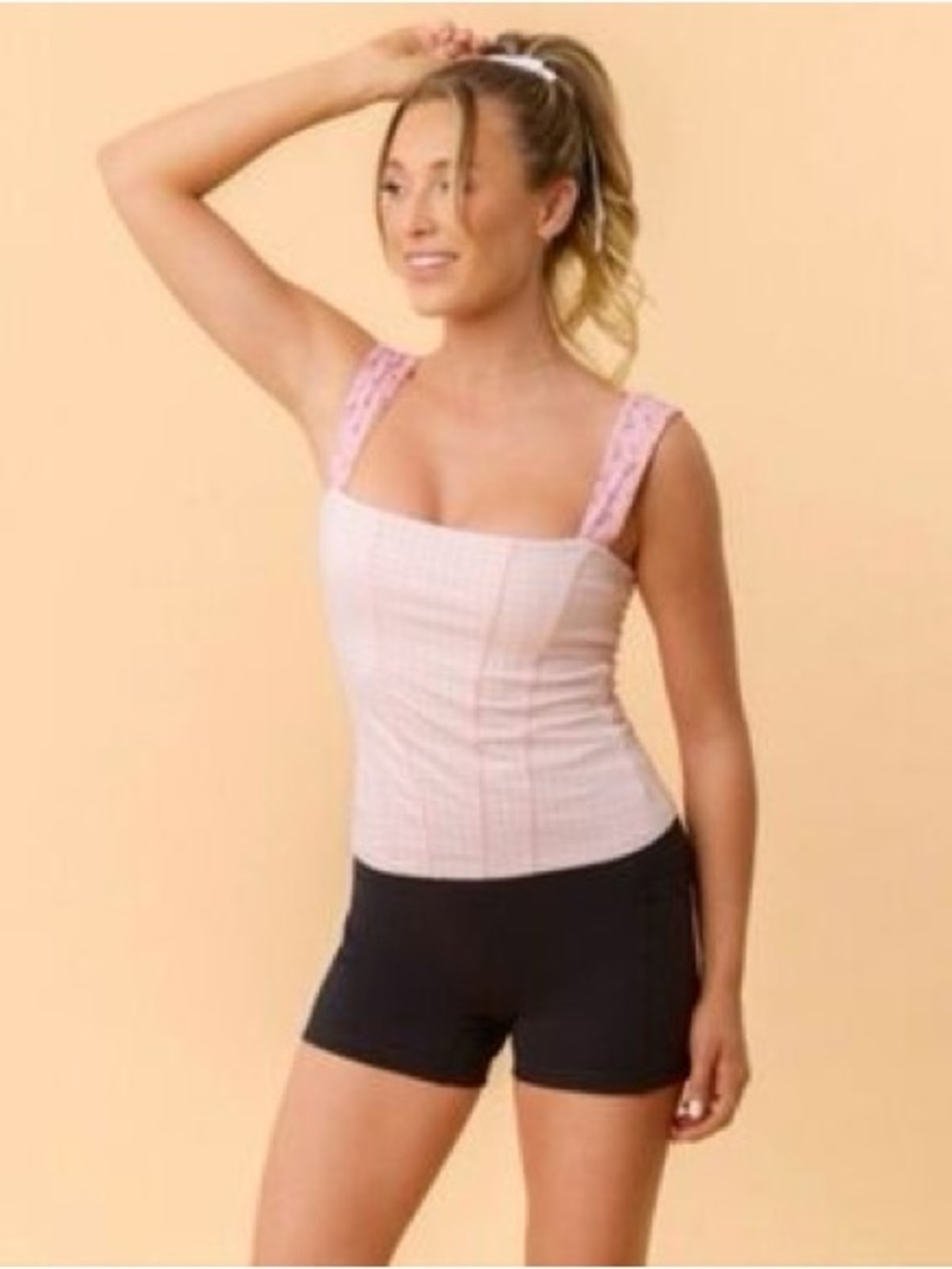 Blogilates Tiny Bows Corset Tank Top / Size: 1X / Pink Gingham / Square Neck